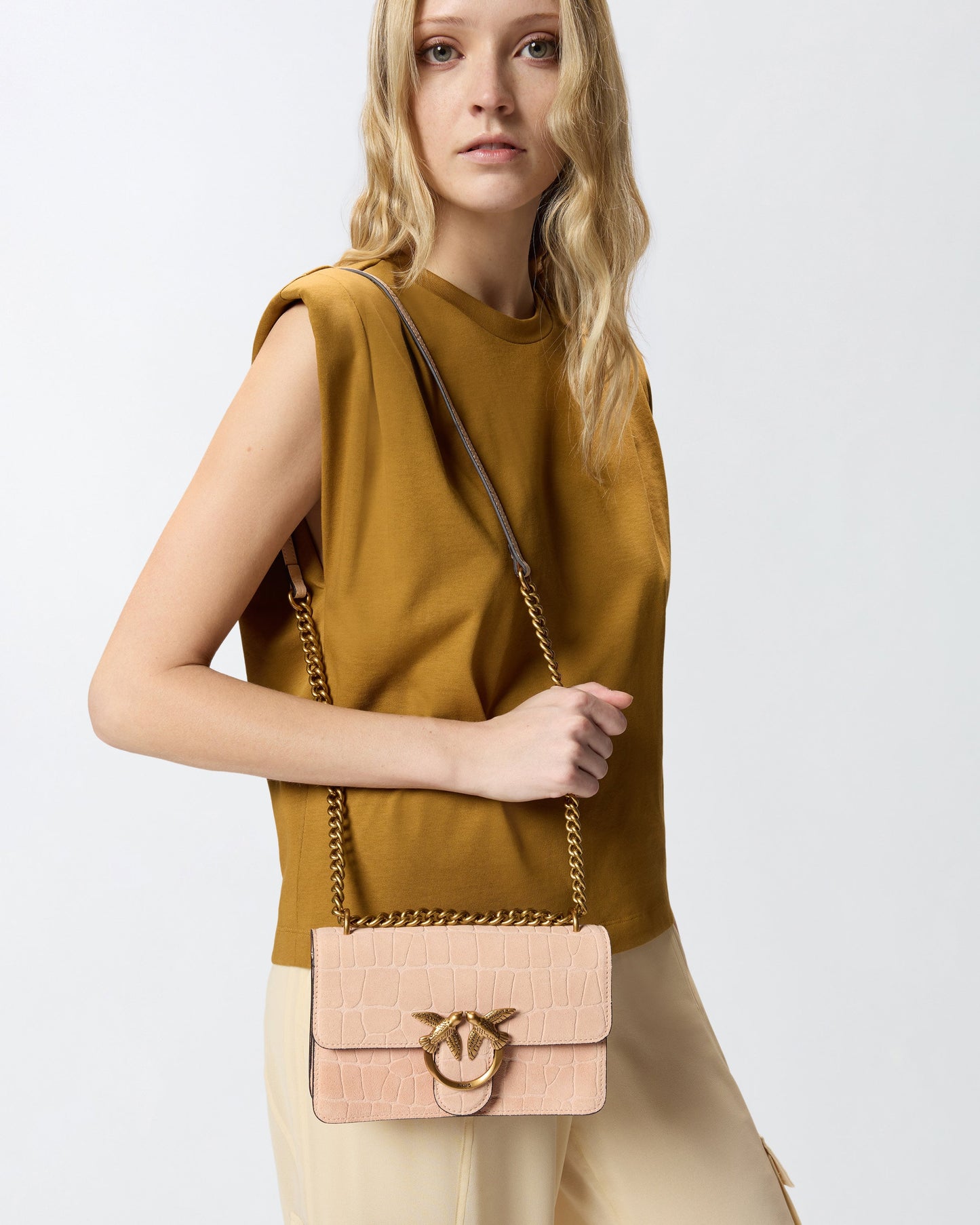 Mini Love Bag One small crossbody bag in crocodile-print leather