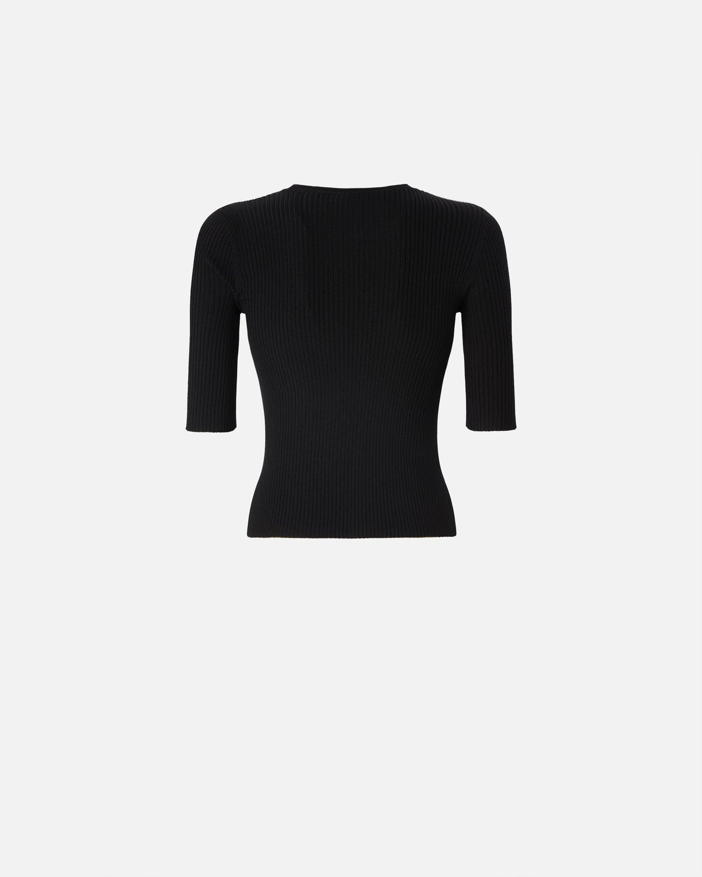 Short-sleeved wool sweater with logo