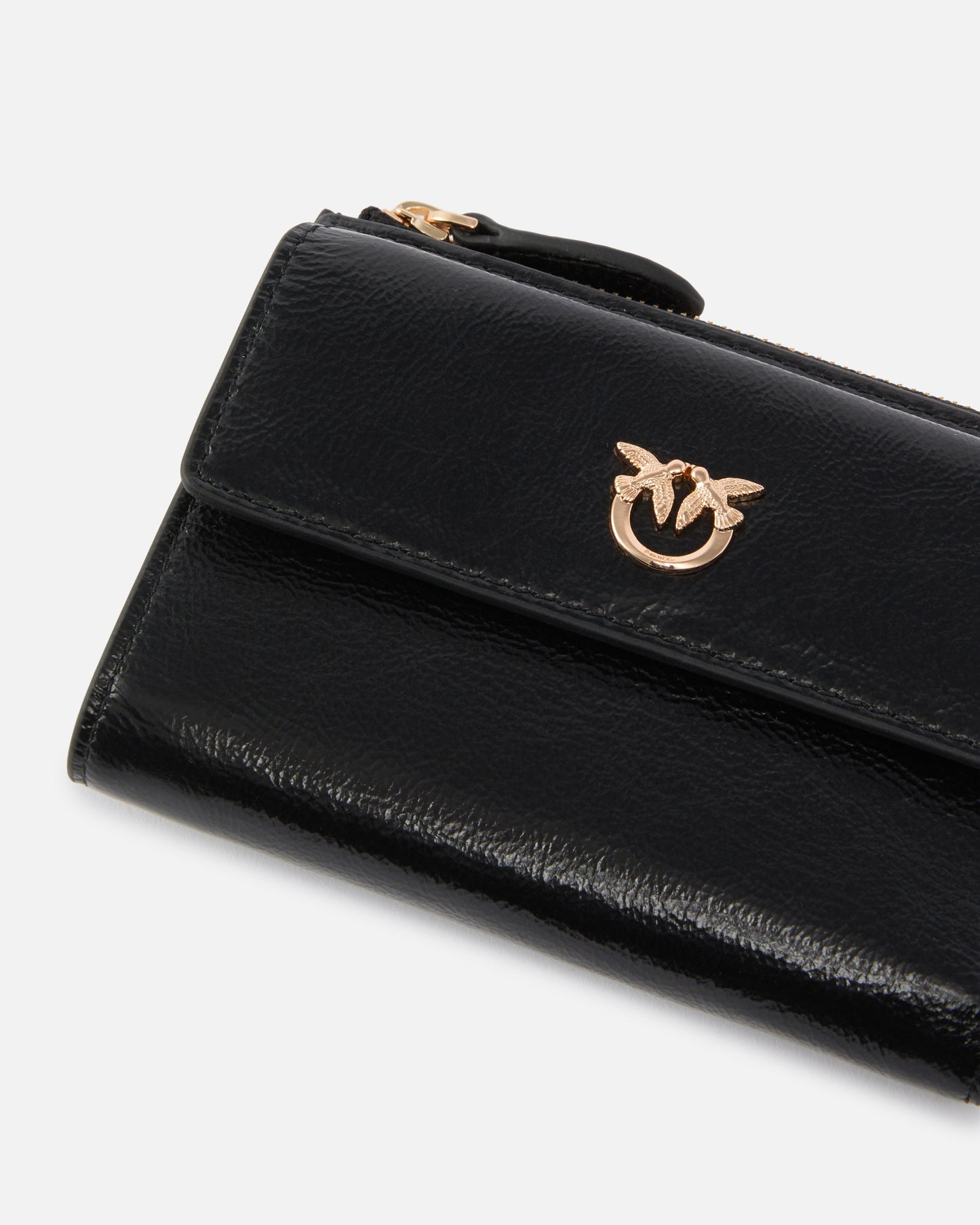 Compact small wallet in shiny leather with logo