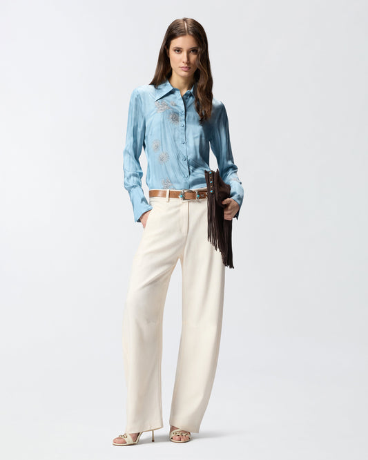 Fluid shirt with placed jewel print