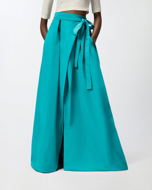 Long wrap skirt with bow