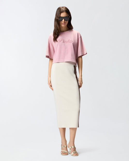 Cropped T-shirt with logo distressed embroidery