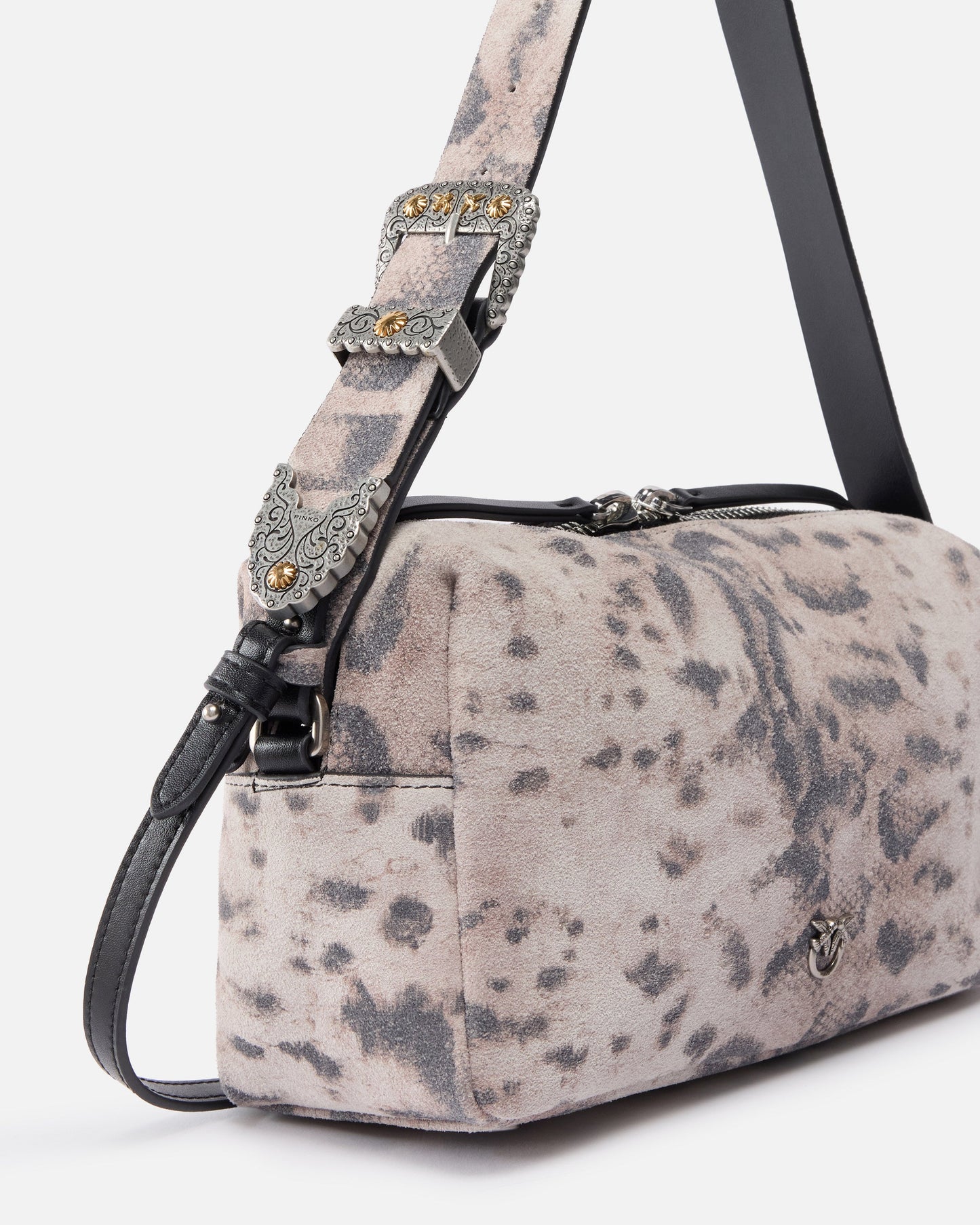 Medium crossbody bowler bag in suede with python print