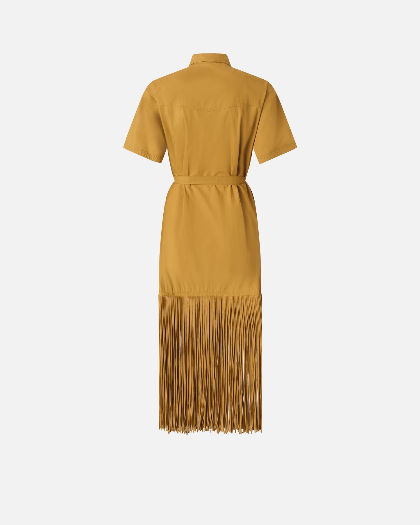 Long shirt dress with fringing and metallic details