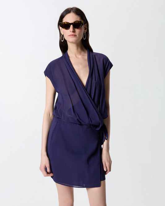 Short wrap dress with sheer details