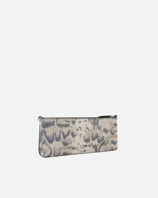 New Horizontal medium shoulder clutch in python-print suede
