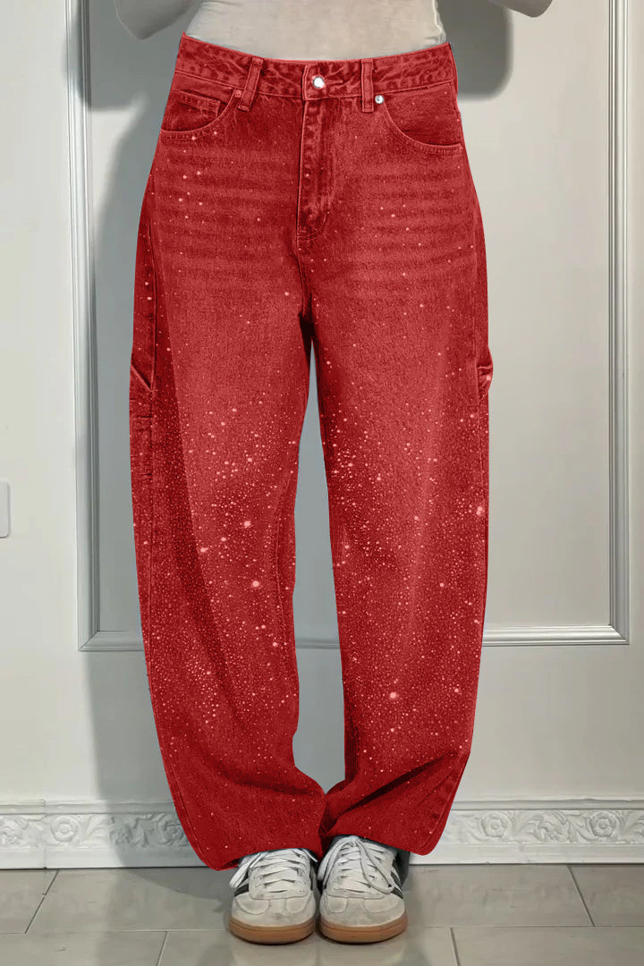 Legere Damen Harem Jeans mit Strasssteinen