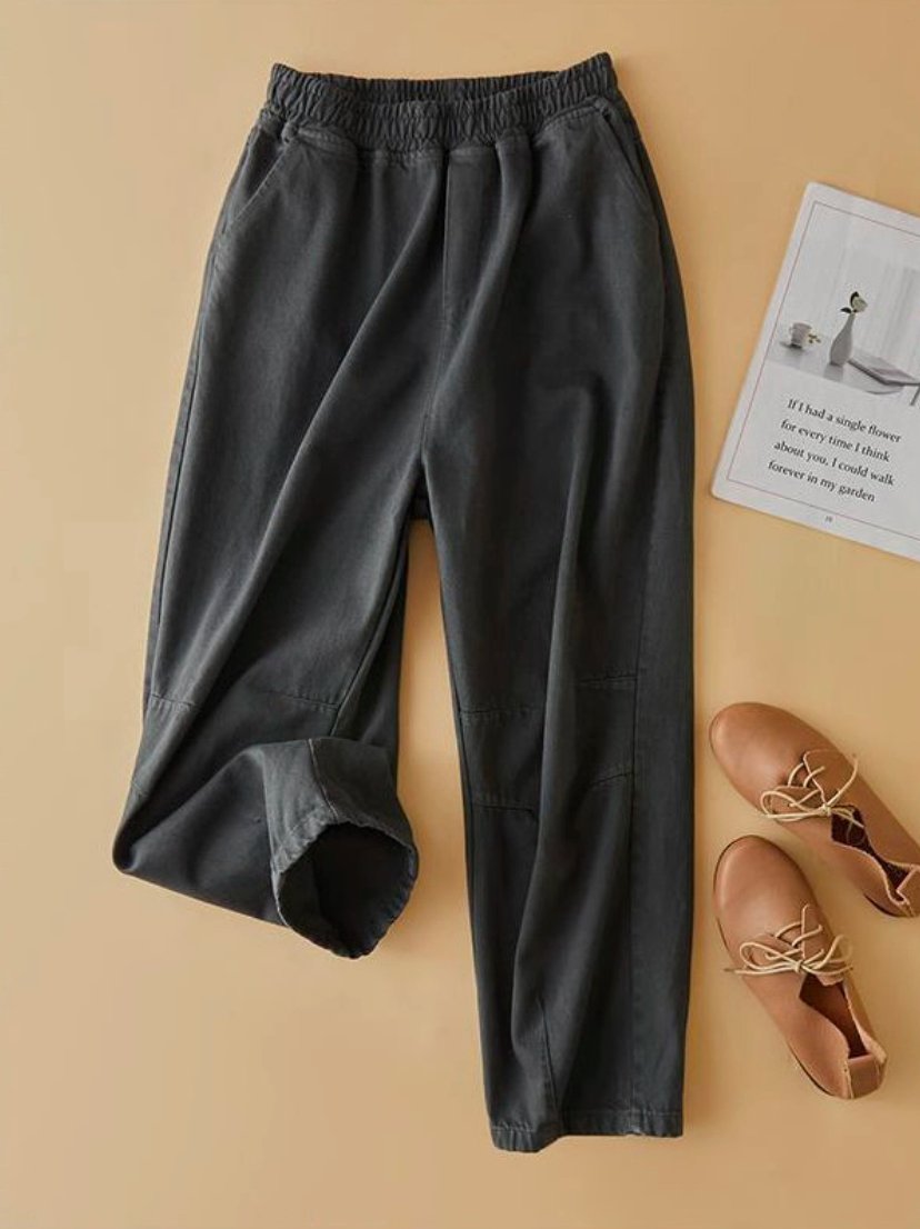 Legere gerade Hosen mit Taschen in Unifarben
