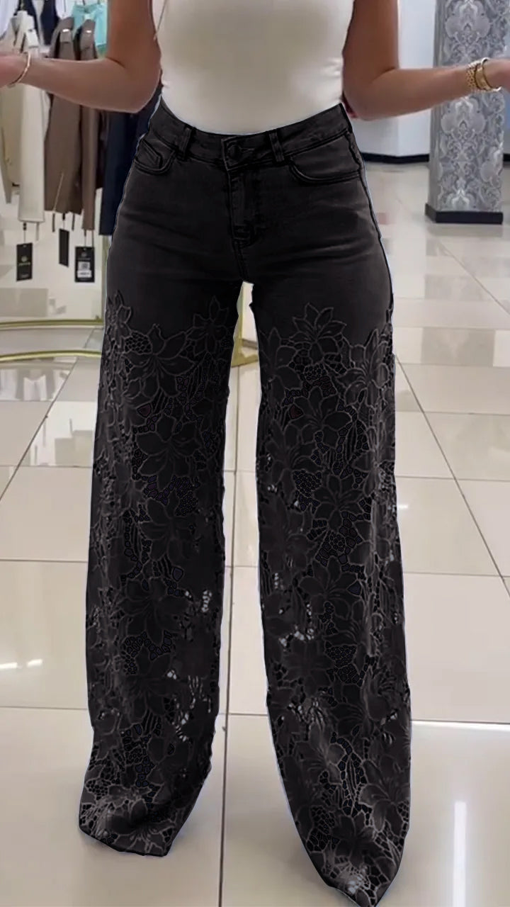Damen Jeans mit Spitzen-Patchwork und Cut-outs