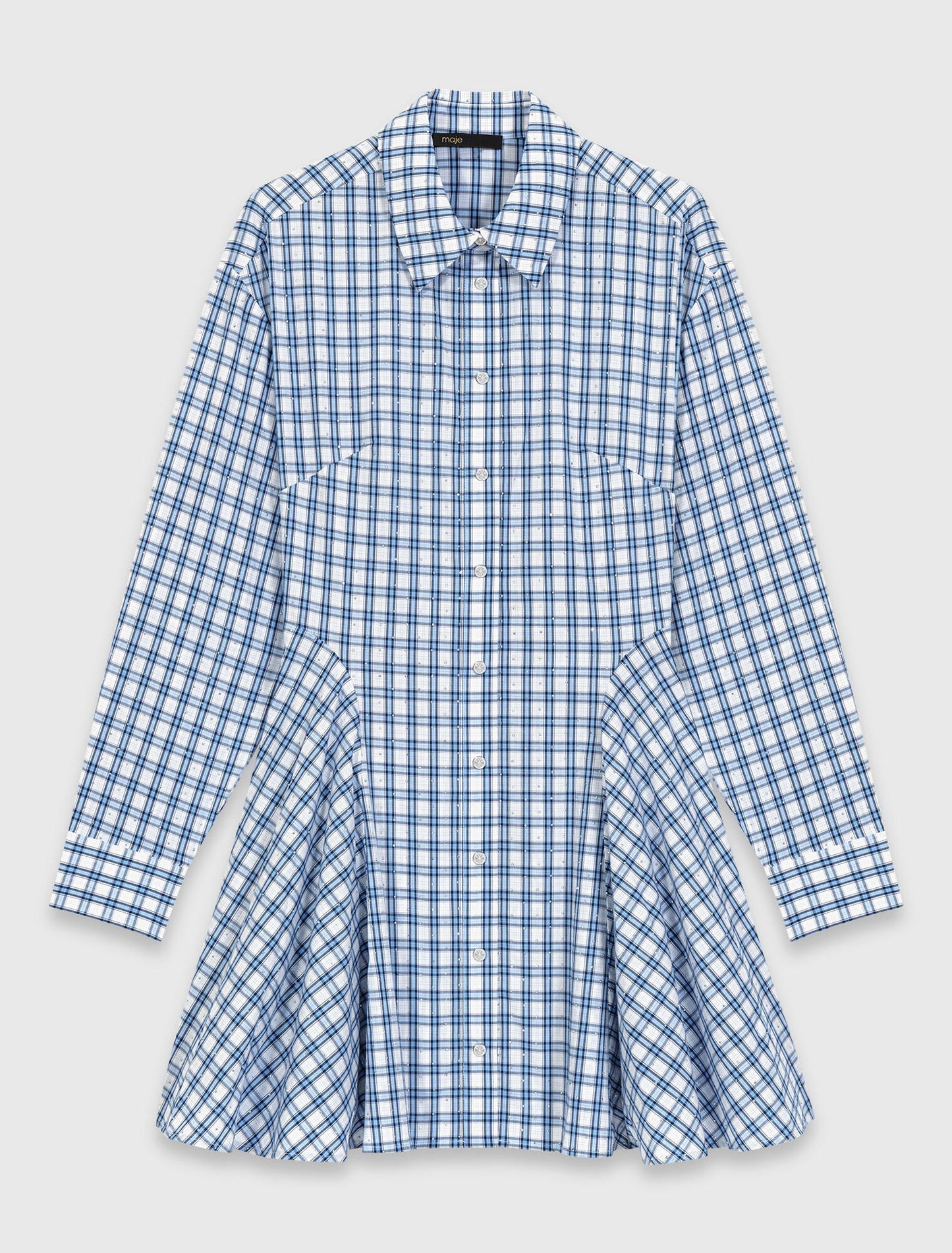 Rhinestone-trim cotton shirt dress