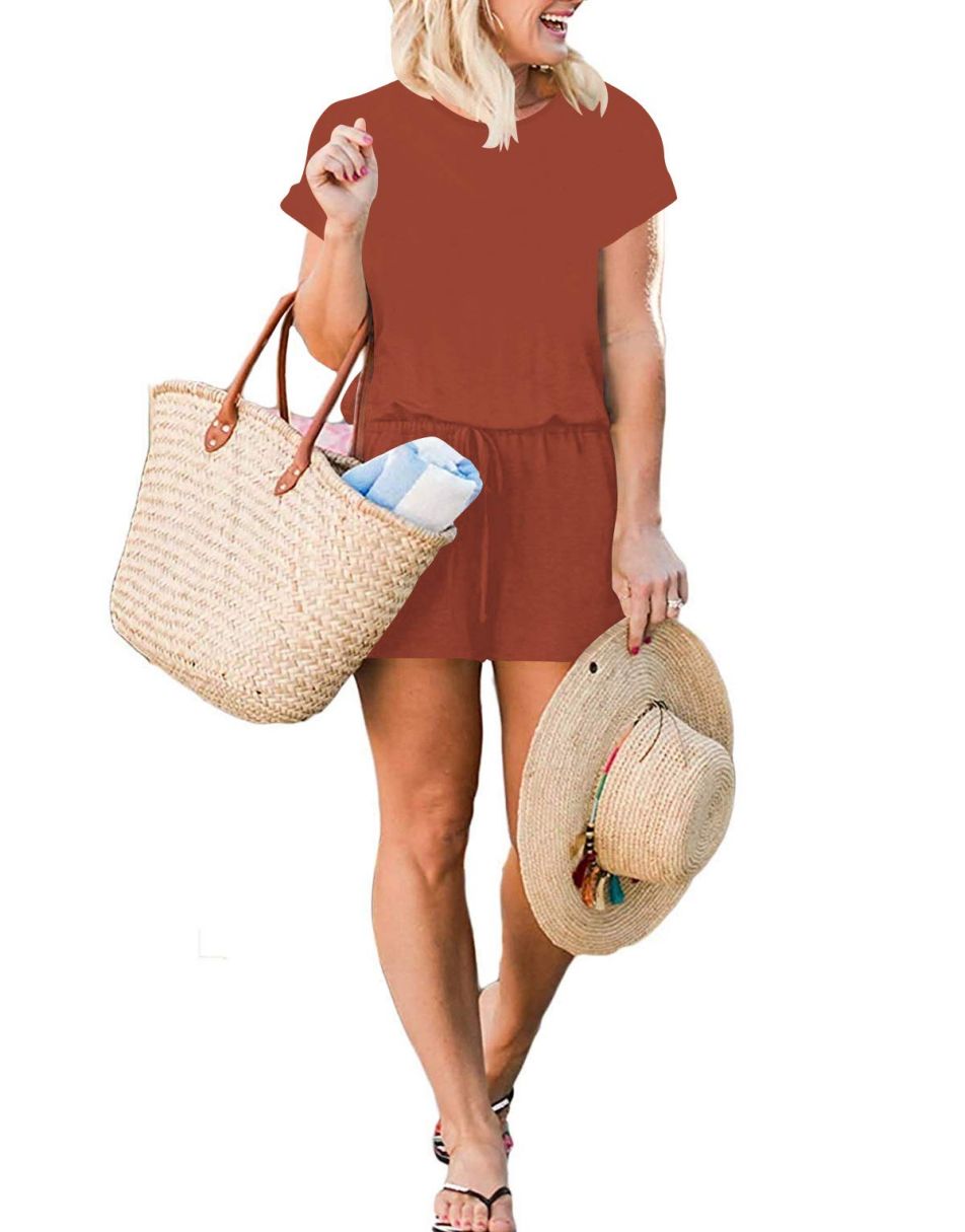 ANRABESS Kurzarm-Jumpsuit mit Streifen, Taschen, kurzer Hose, Schlafanzug, Loungewear