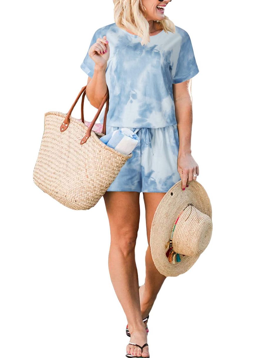 ANRABESS Kurzarm-Jumpsuit mit Streifen, Taschen, kurzer Hose, Schlafanzug, Loungewear