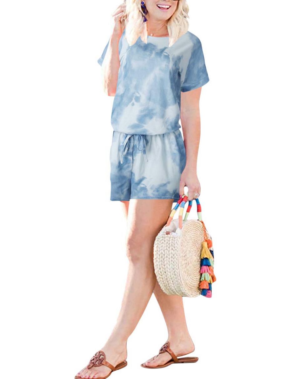 ANRABESS Kurzarm-Jumpsuit mit Streifen, Taschen, kurzer Hose, Schlafanzug, Loungewear