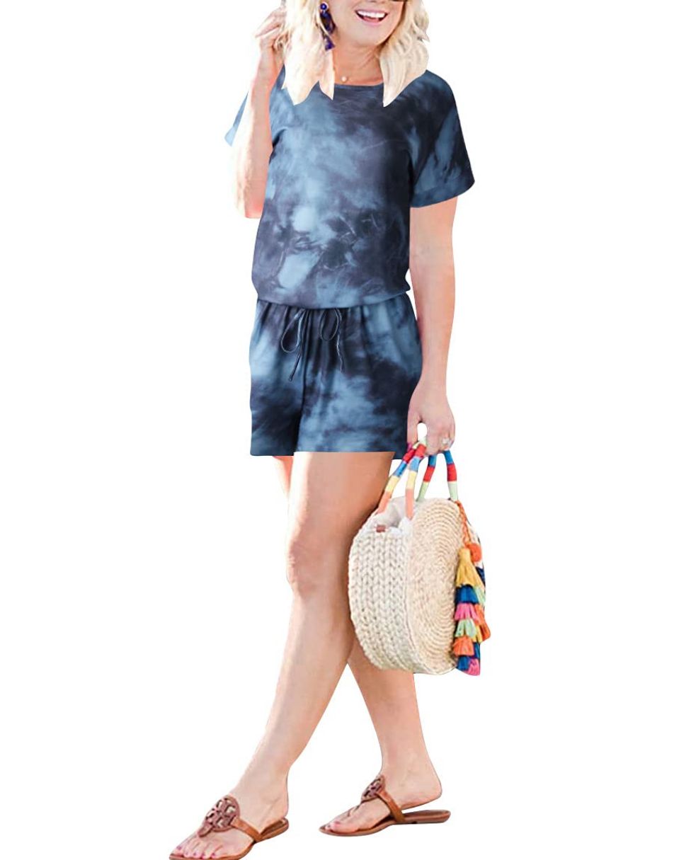 ANRABESS Kurzarm-Jumpsuit mit Streifen, Taschen, kurzer Hose, Schlafanzug, Loungewear