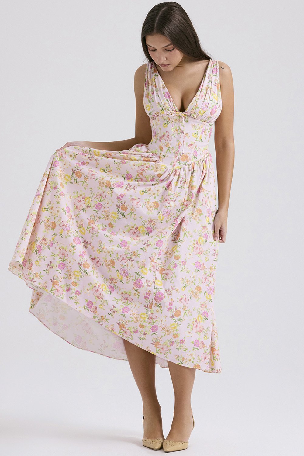 Elegantes V-Ausschnitt Schwingkleid mit Blumenmuster🌺Kaufe 2, versandkostenfrei