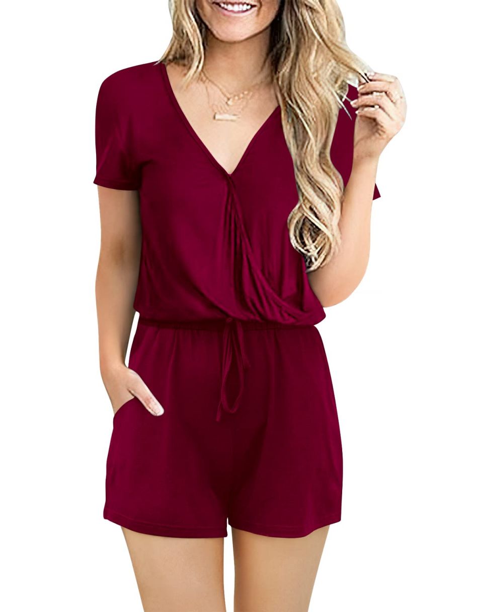 ANRABESS Kurzarm-Jumpsuit mit Streifen, Taschen, kurzer Hose, Schlafanzug, Loungewear