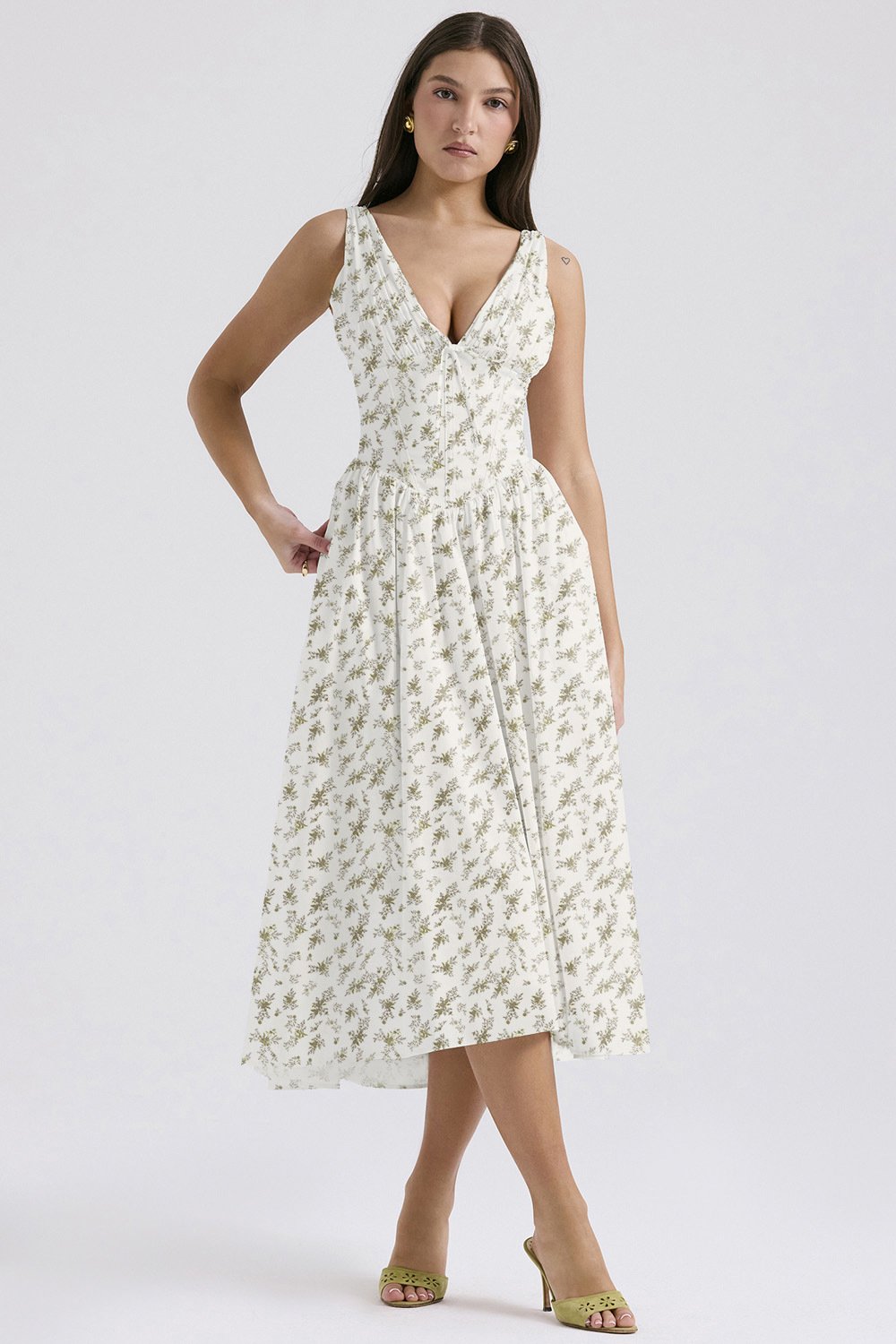 Elegantes V-Ausschnitt Schwingkleid mit Blumenmuster🌺Kaufe 2, versandkostenfrei
