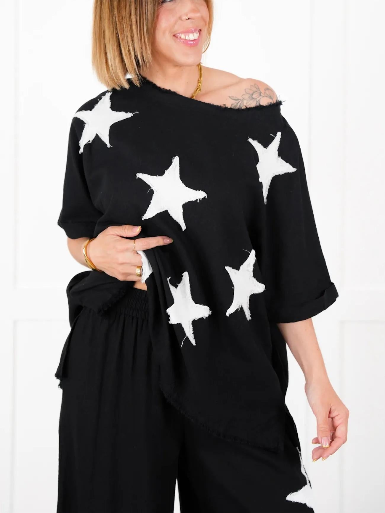 Zweiteiler-Set für Damen mit Stern-Patch im Freizeit-Stil (2 kaufen, kostenloser Versand)