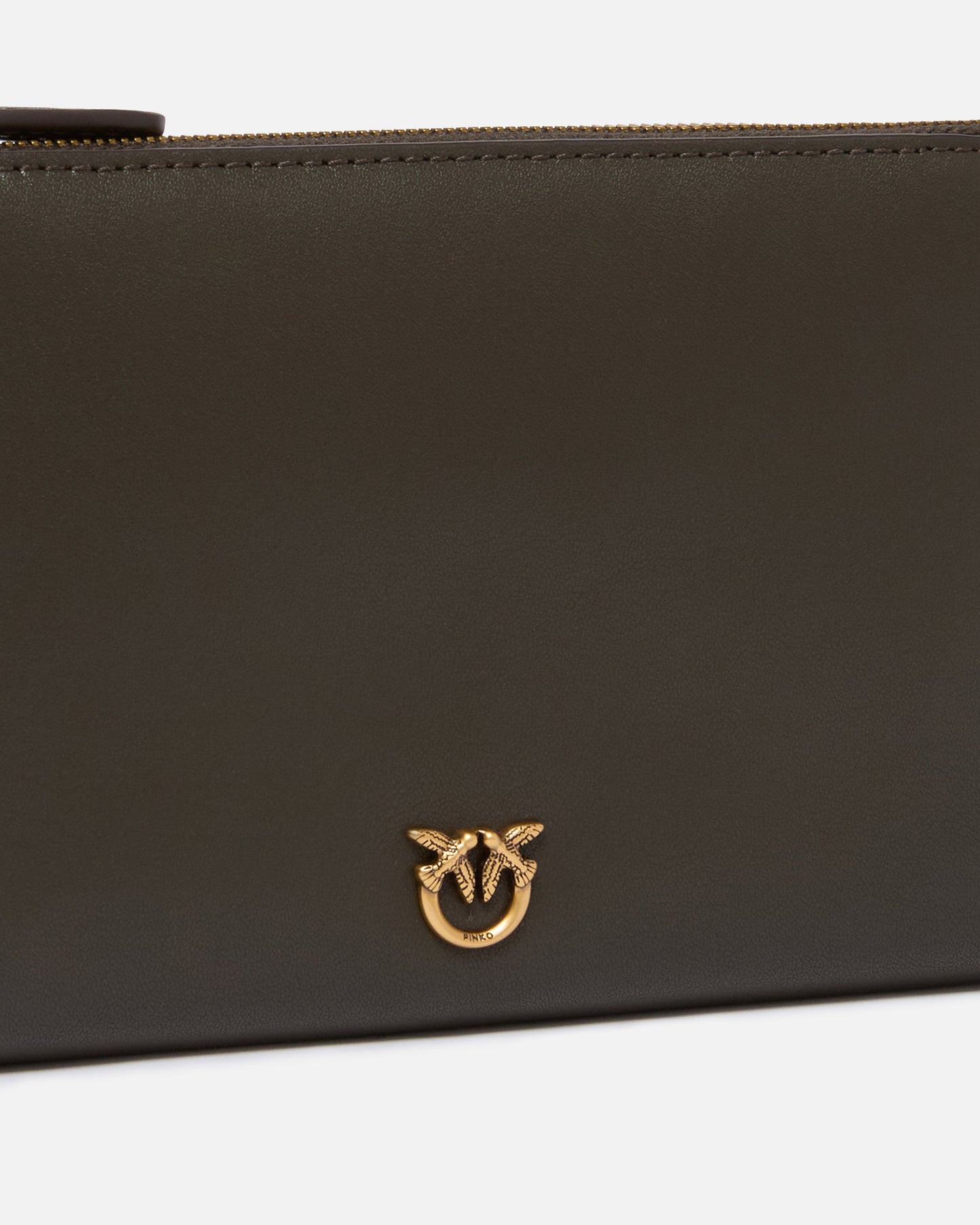 Flat leather clutch with Love Birds logo