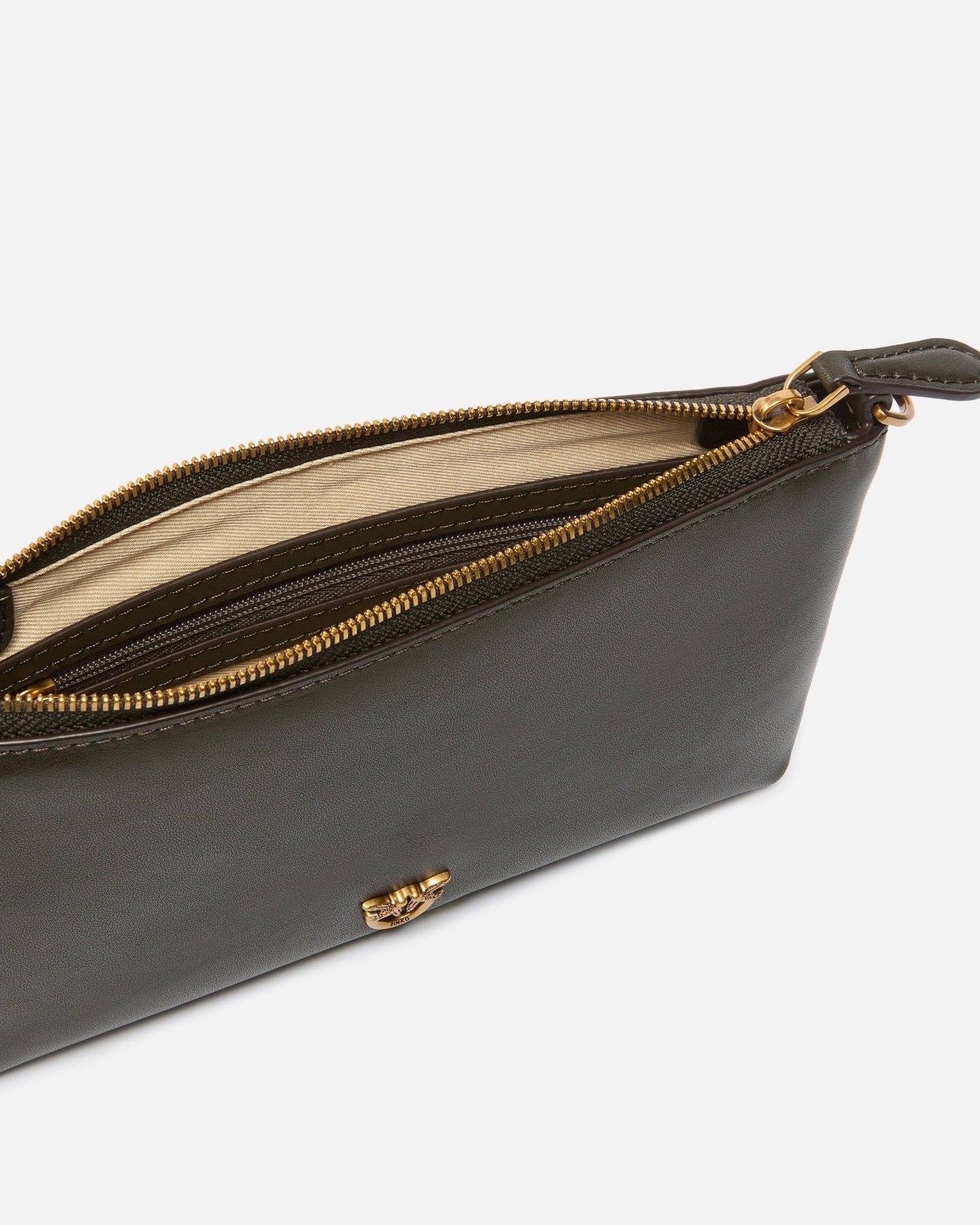 Flat leather clutch with Love Birds logo