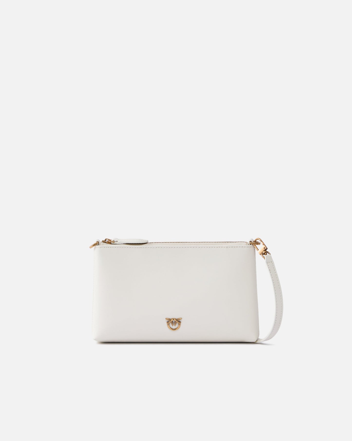 Flat leather clutch with Love Birds logo