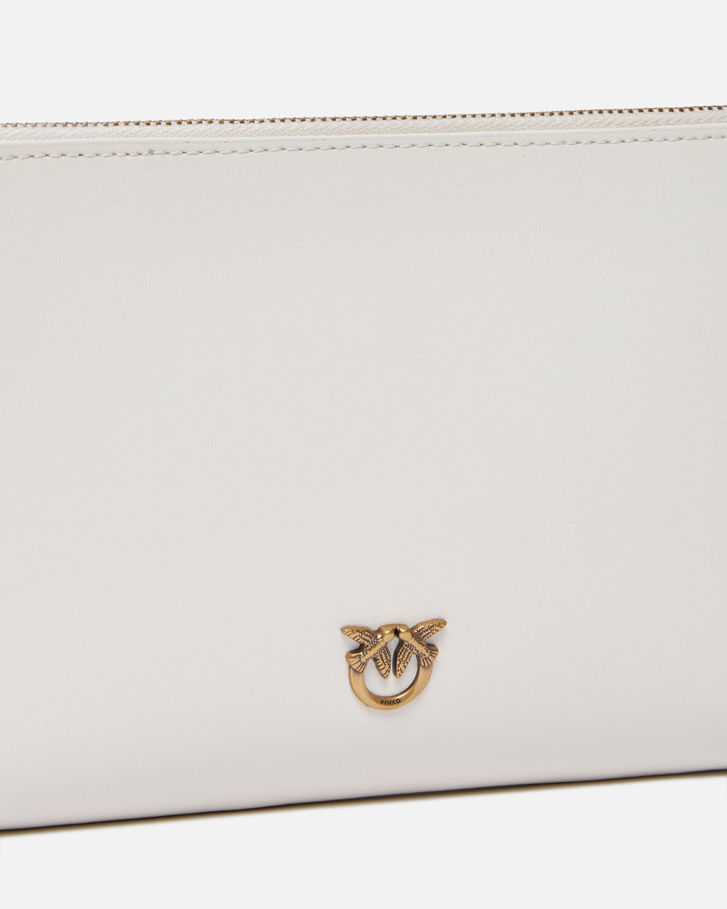 Flat leather clutch with Love Birds logo