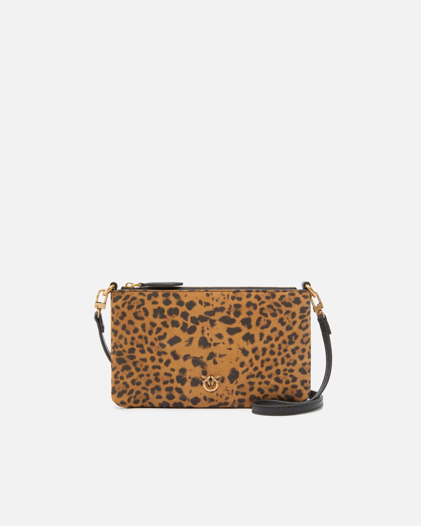 Small crossbody clutch in leopard-print suede
