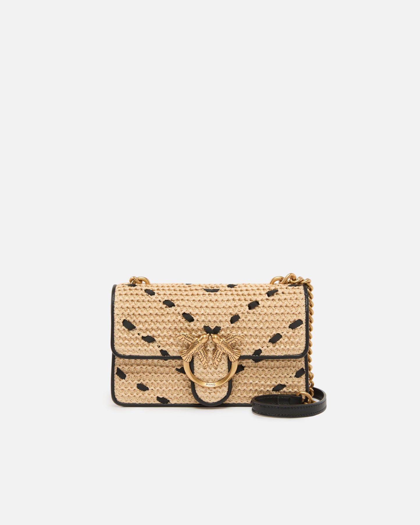 Mini Love Bag One Light small handbag in chevron raffia and leather