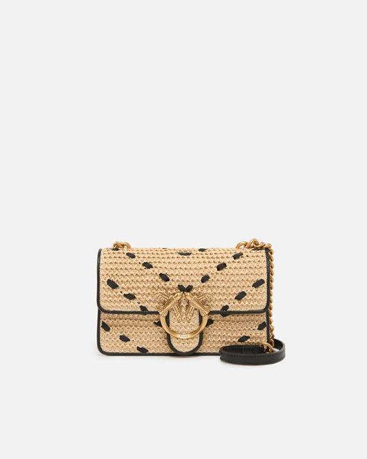 Mini Love Bag One Light small handbag in chevron raffia and leather
