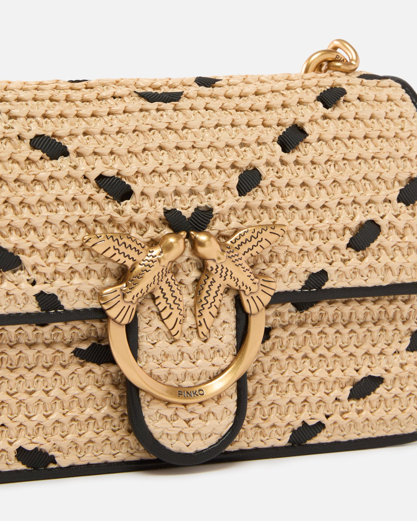 Mini Love Bag One Light small handbag in chevron raffia and leather