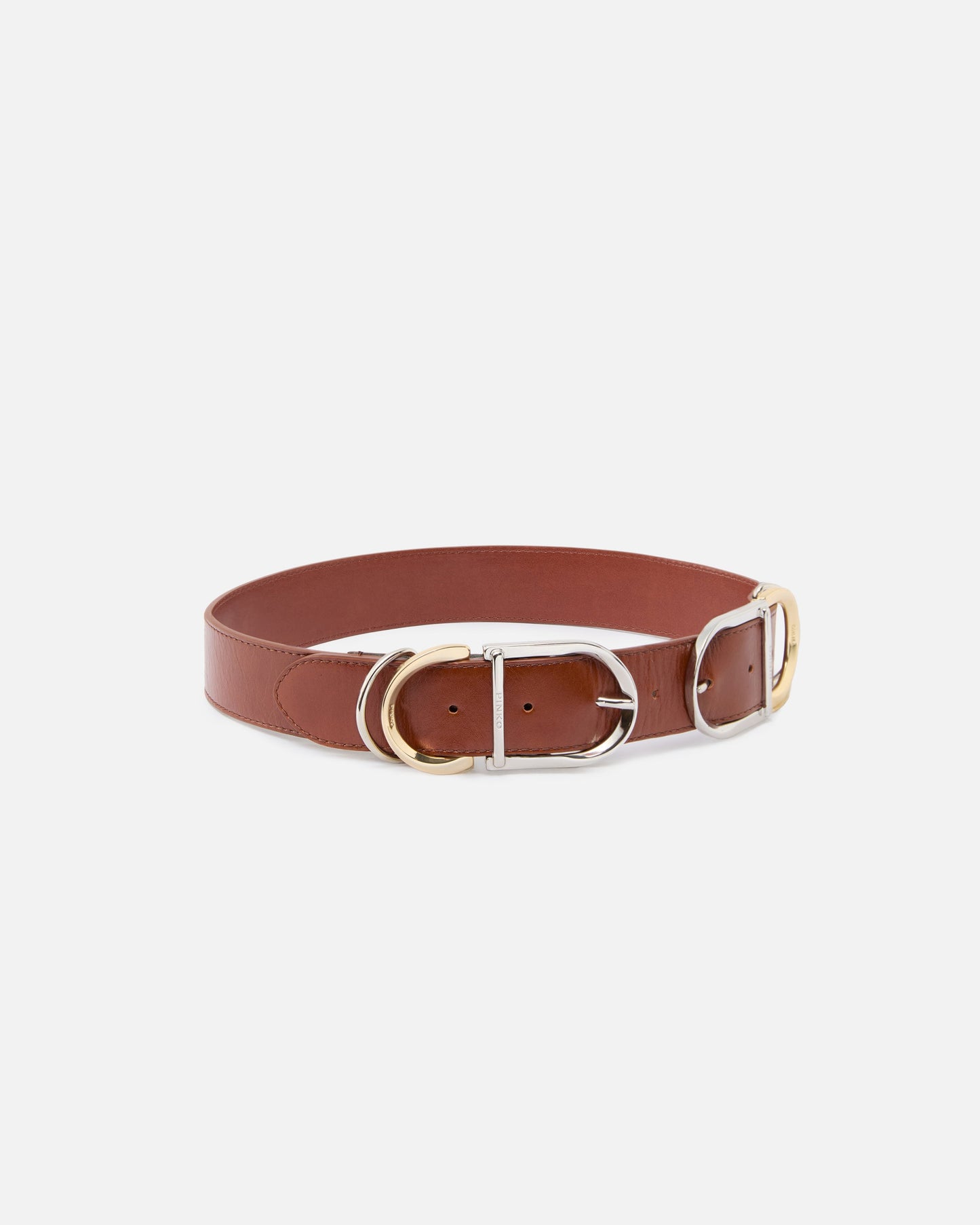 Shiny leather belt with metal loops, 4 cm