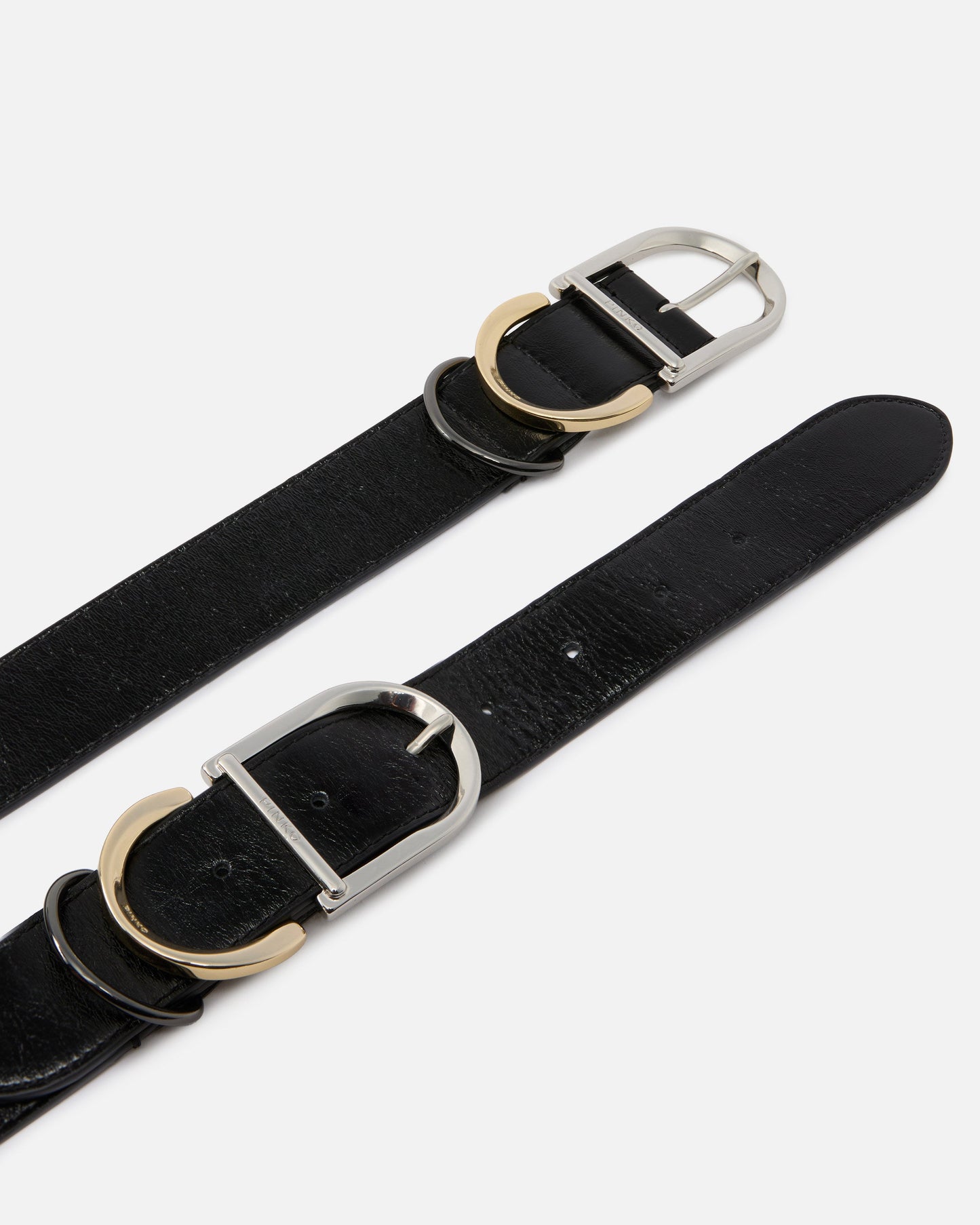 Shiny leather belt with metal loops, 4 cm
