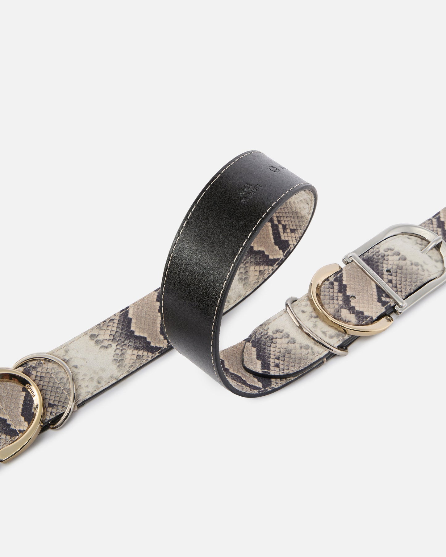Belt with python print and metal loops, 4 cm