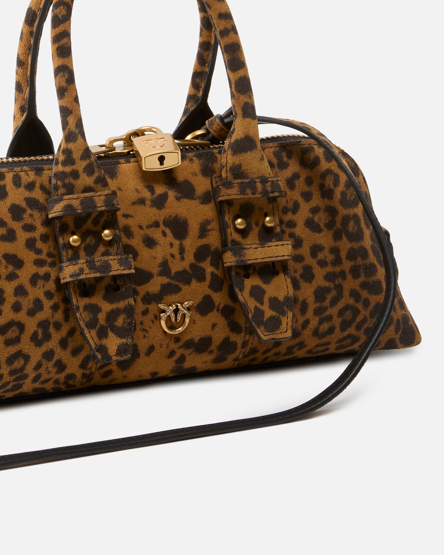 Suede handbag with macula print