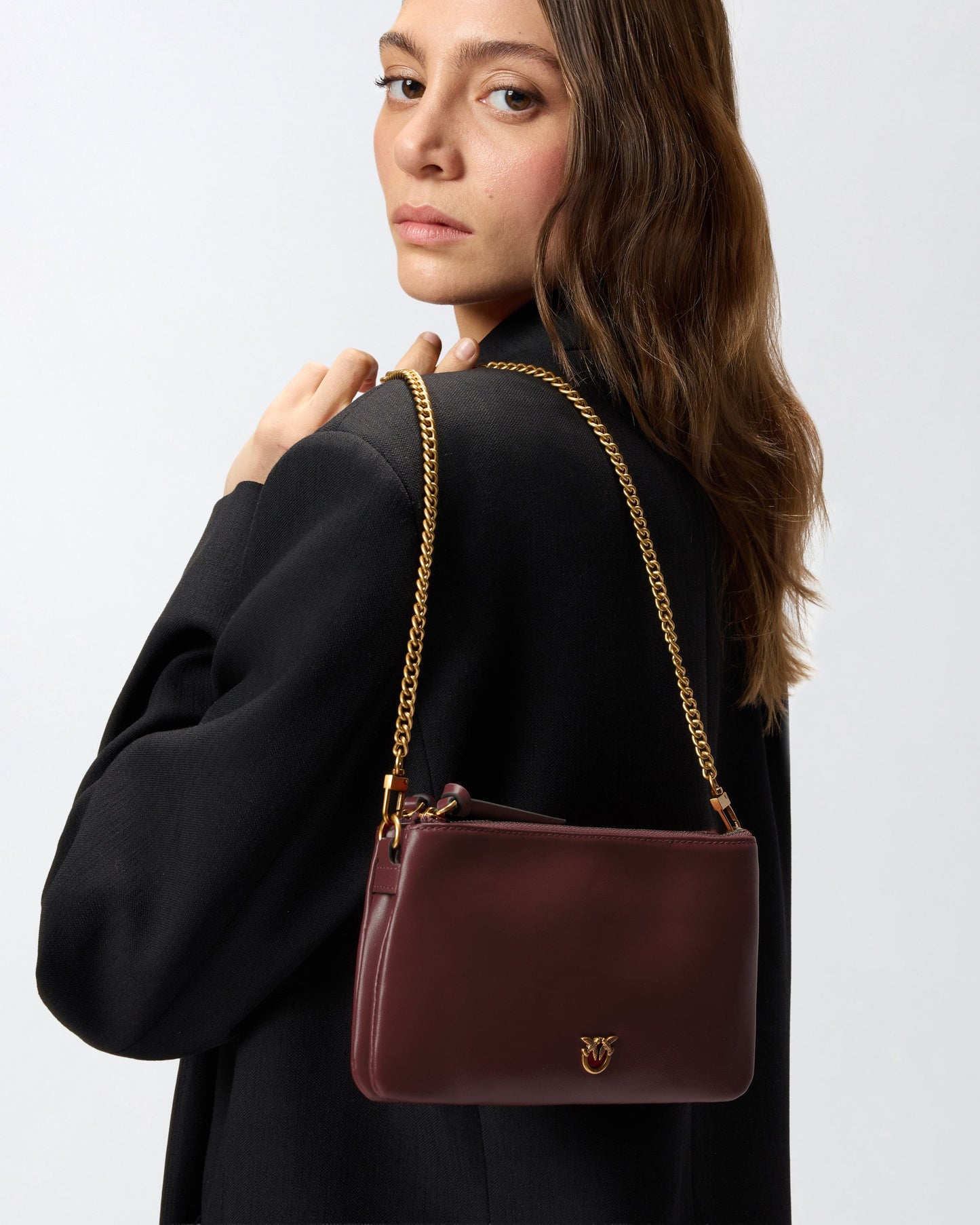 Leather Mini Double Bag with shoulder strap