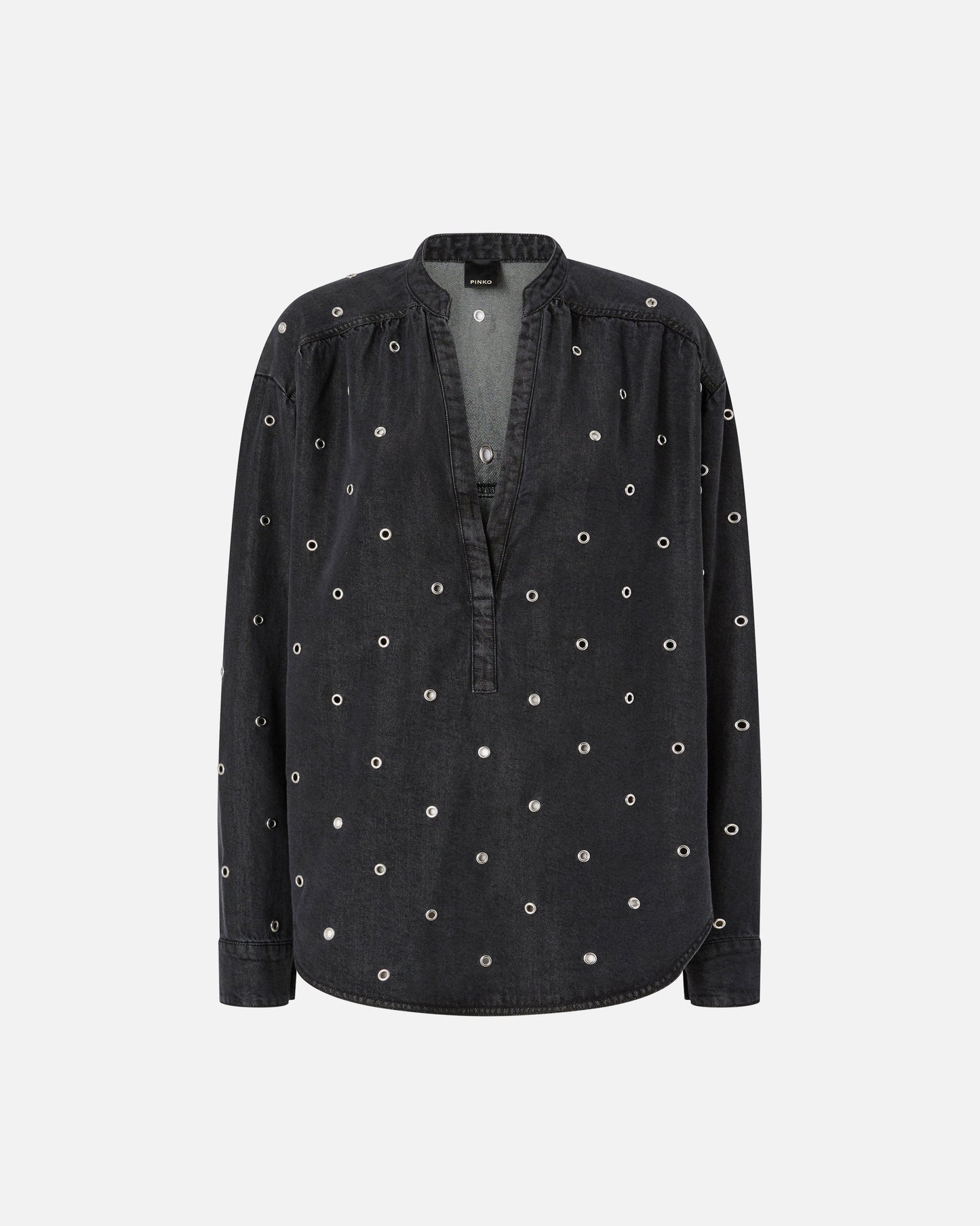 Dark denim blouse with eyelets
