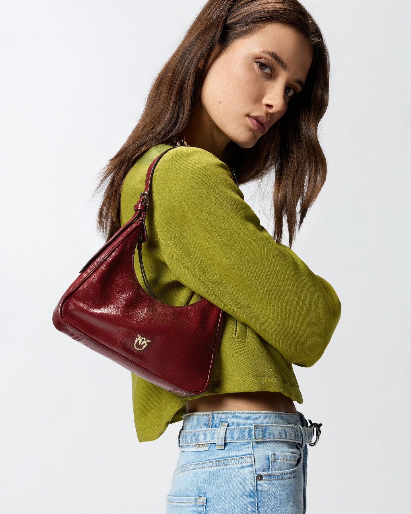 Miss logo Mini hobo shoulder bag in shiny leather