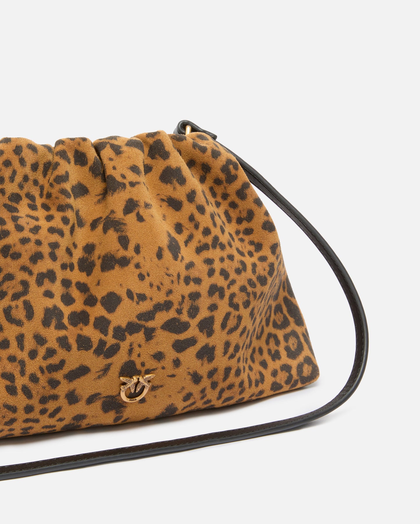 Small suede shoulder clutch with leopard print