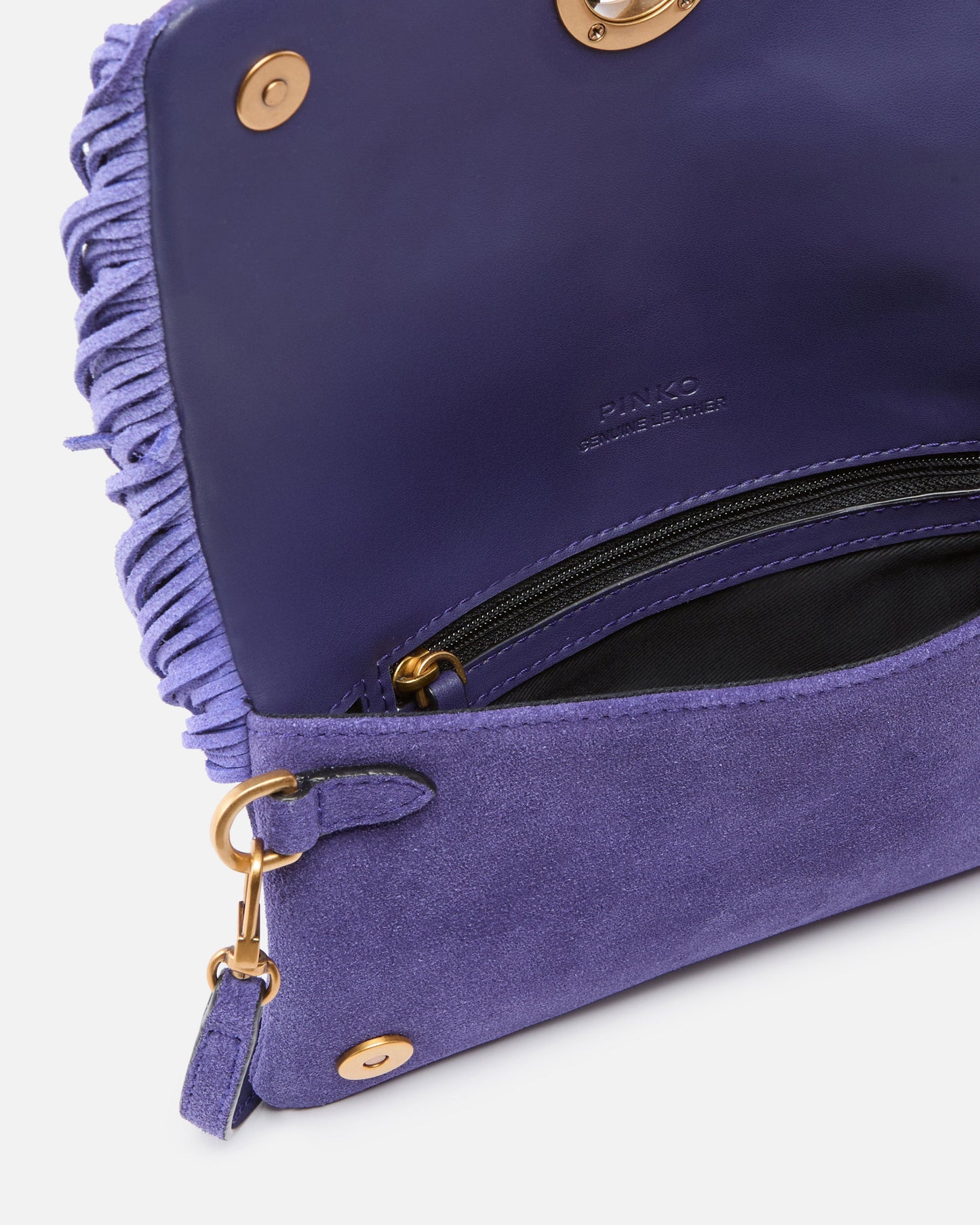 Love Bag Click Soft Horizontal Mini crossbody clutch in suede with fringing