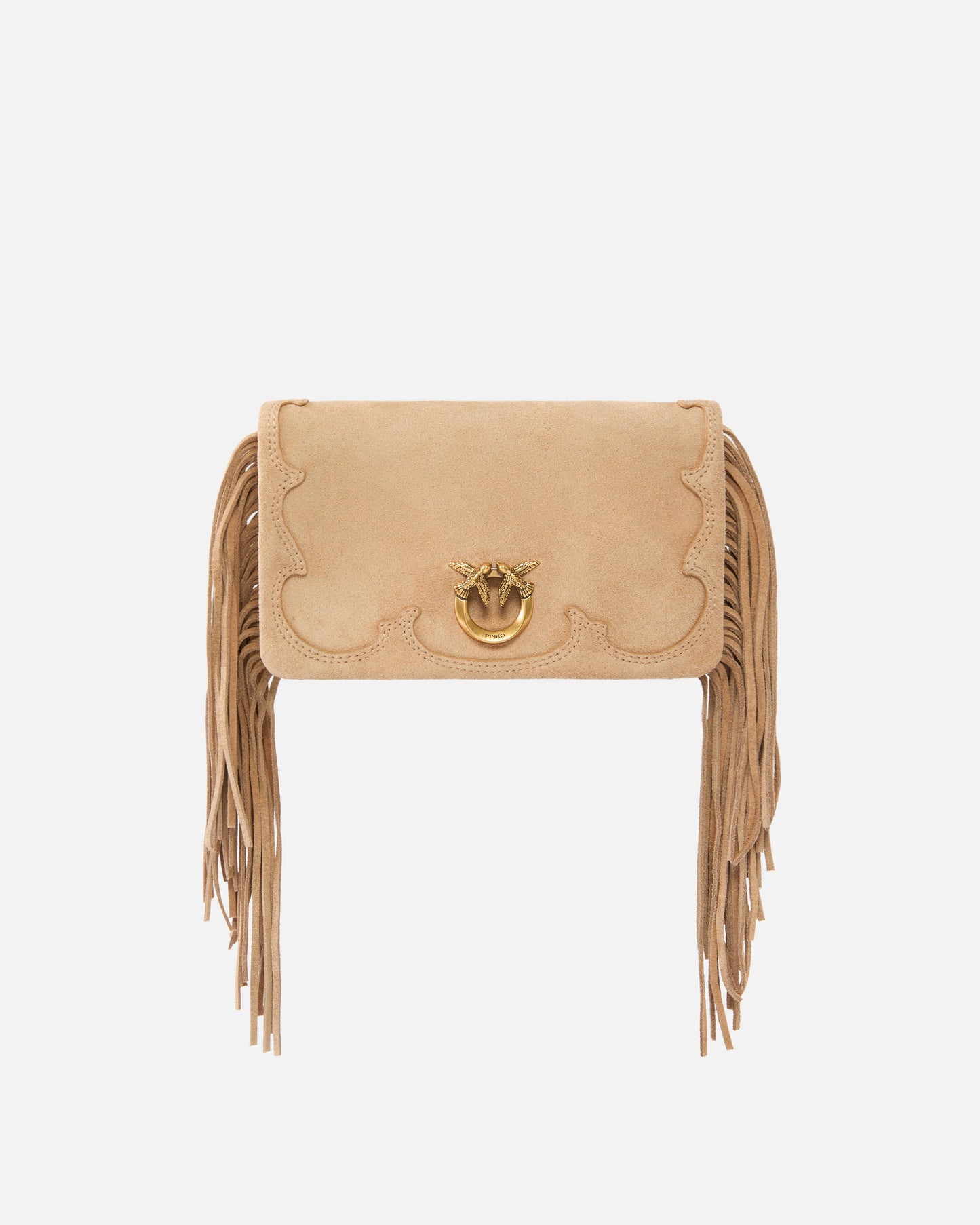 Love Bag Click Soft Horizontal Mini crossbody clutch in suede with fringing