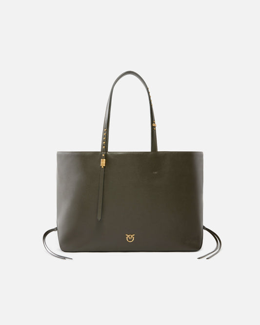 Medium leather shopper bag with metal details