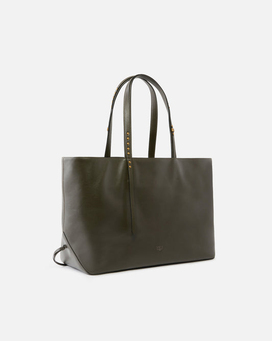 Medium leather shopper bag with metal details