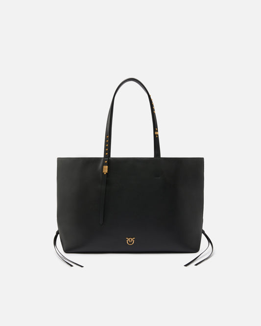 Medium leather shopper bag with metal details