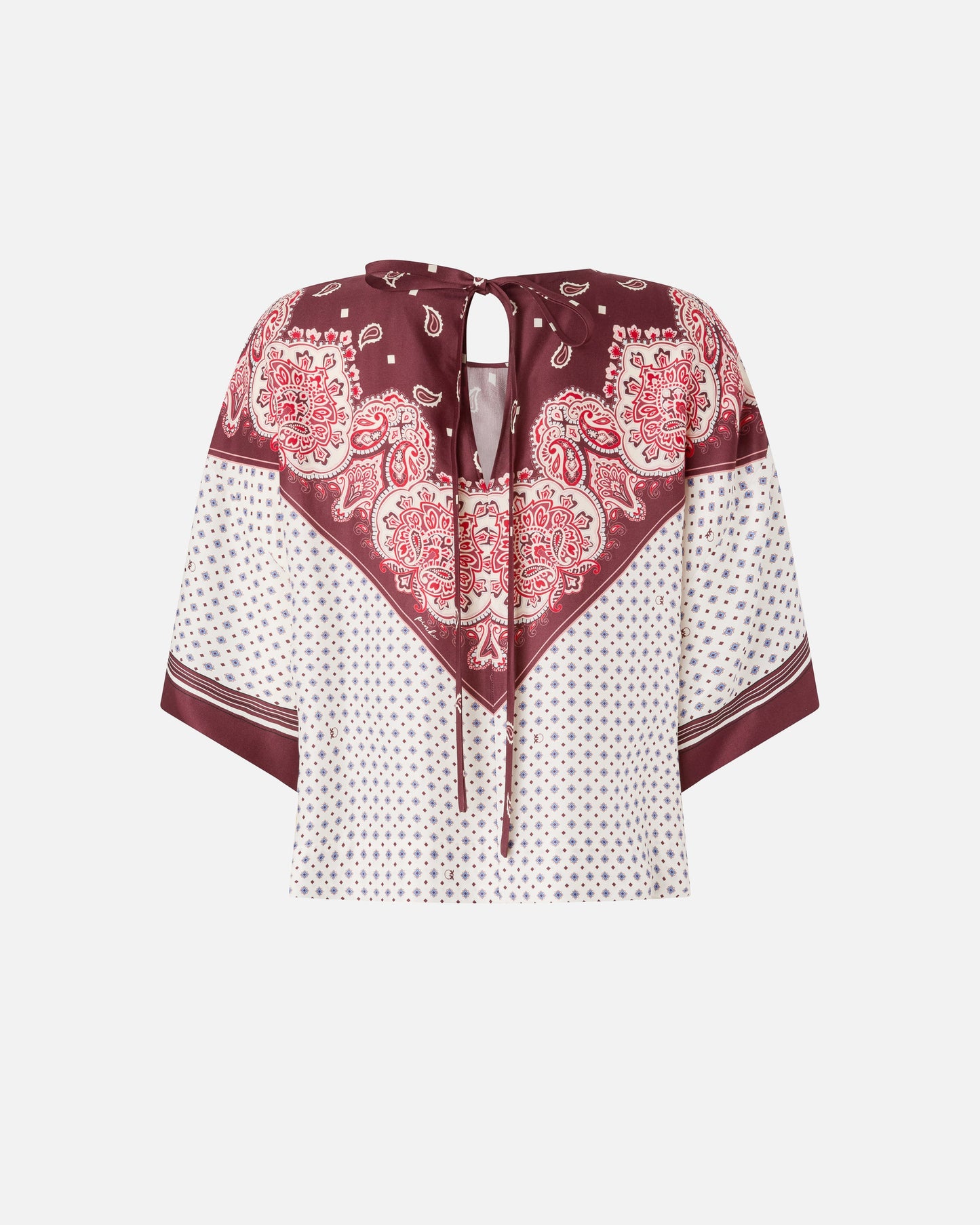 Blouse with tie motif and placed print
