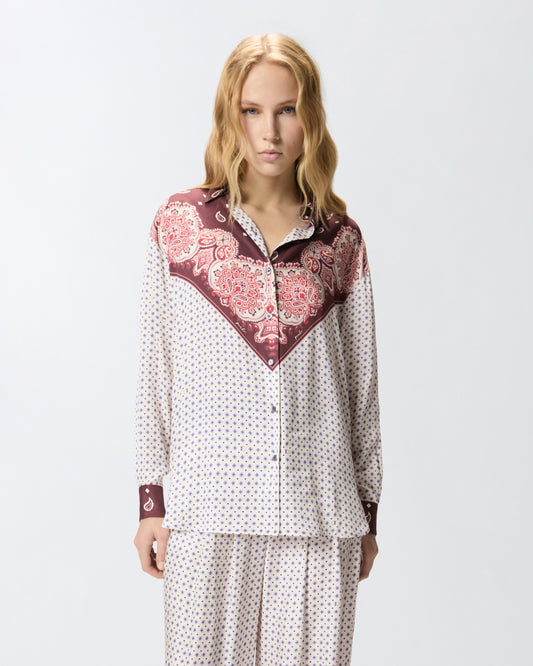 Shirt with tie motif and placed print