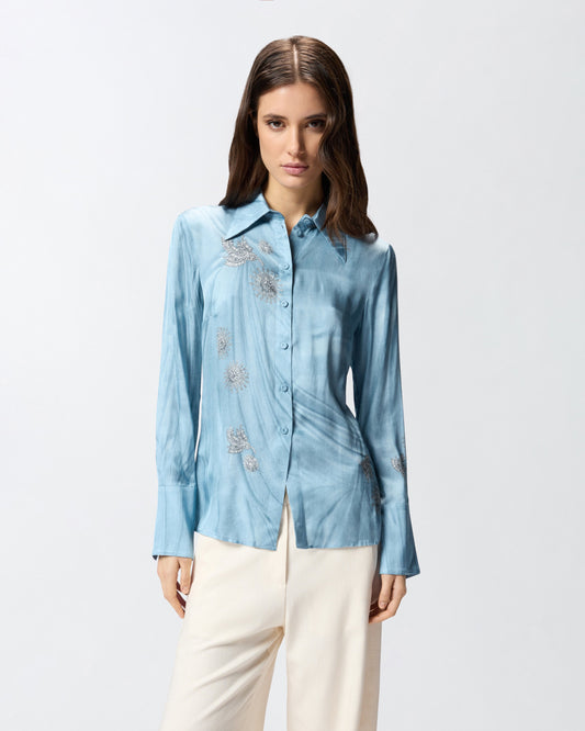 Fluid shirt with placed jewel print