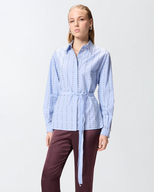 Striped shirt with jewel embellishment