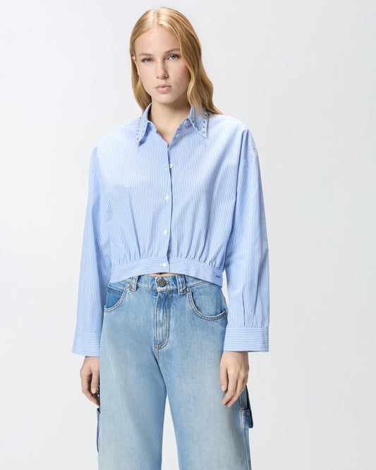 Cropped striped shirt with jewel collar