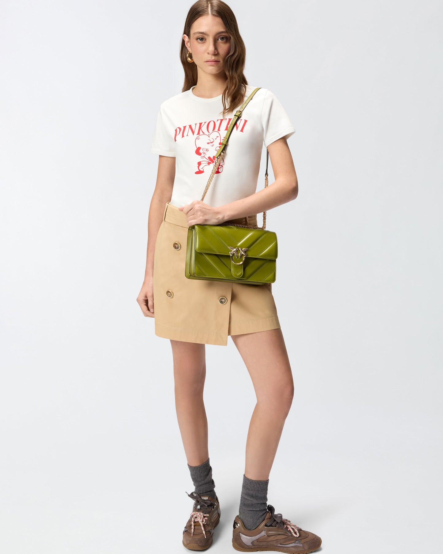 Love Bag One medium shoulder bag in chevron leather and nappa with triple chain