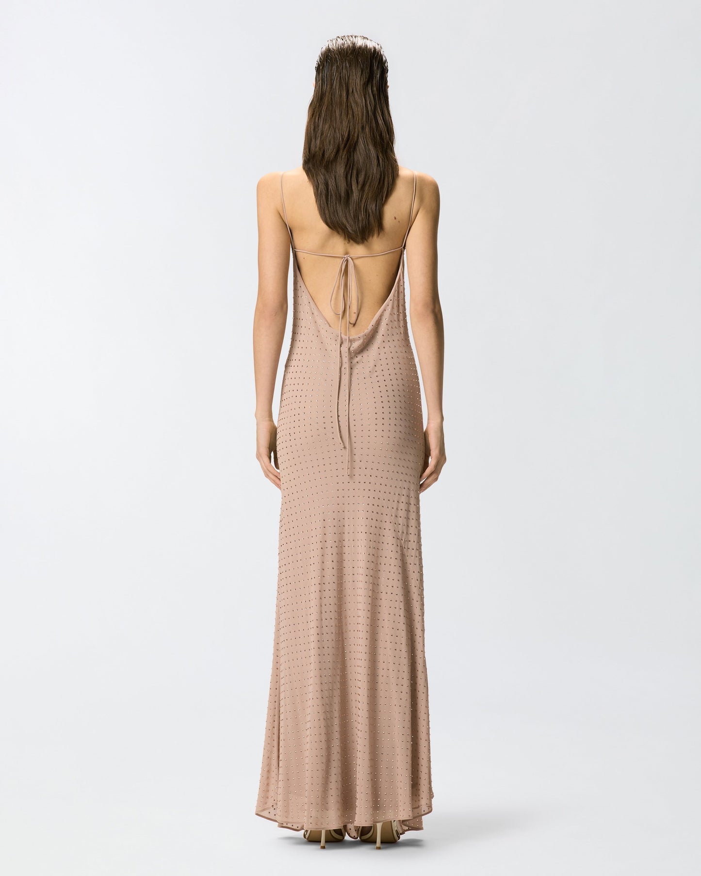 Long slip dress with rhinestones